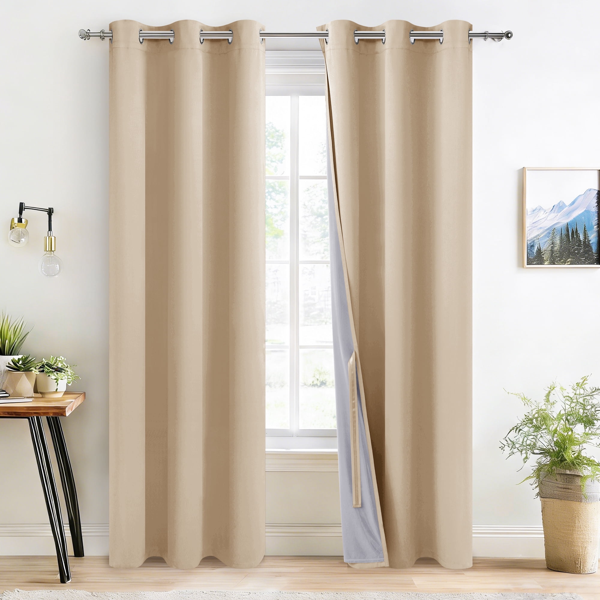 XWZO Total Blackout Curtains for Bedroom with Tiebacks, 100% Light Block Window Curtain Drape 2 Panels Set, Noise Reducing Privacy Curtain for Living Room, Biscotti Beige,38 x 84