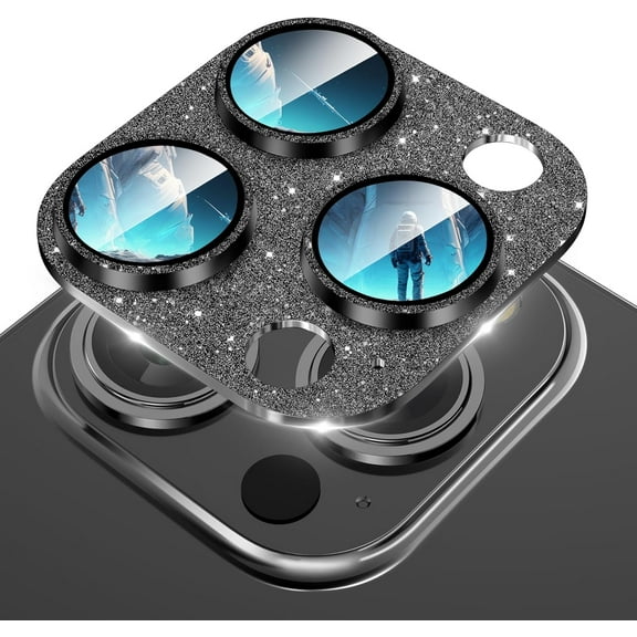 for iPhone 15 Pro/ 15 Pro Max Camera Lens Protector, [ Bling Cool Metal ] Tempered Glass Camera Lens Protector for iPhone 15 Pro 6.1 inch/for iPhone 15 Pro Max 6.7 inch - Dazzling Black