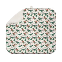 Beige Christmas Dinosaur Pattern Dish Drying Mat for Kitchen 1 Pack, Ultra Absorbent Microfiber Dishes Drainer Mats,16x18in(41x46cm)