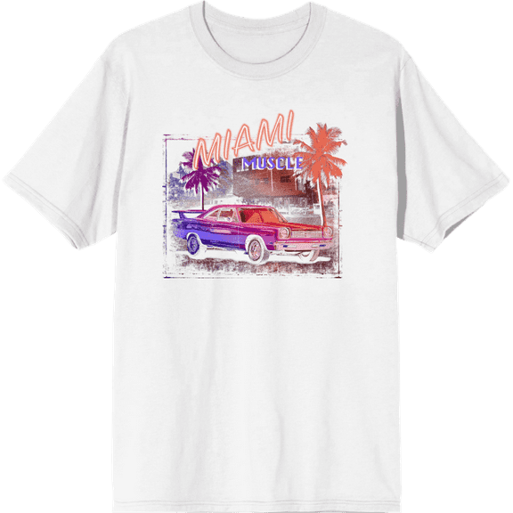 Car Fanatic Miami Muscle Car Adult Short Sleeve Tee-Medium-White