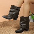 thumbnail image 2 of YSUEJPF Fold Over Boots for Women Pointed Toe Block Heel Wide Calf Buckle Shark Boots Casual Trendy Slouchy Shoes, 2 of 8