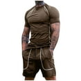 thumbnail image 2 of hopeusnice Men's Solid Color Lounge Sets Fall Lightweight Elastic Waist Drawstring Shorts Pockets Casual Comfyfit Workout Sets Loose Loungewear 2Pcs Sweatsuit Clothing For Male Khaki Xxxl, 2 of 9