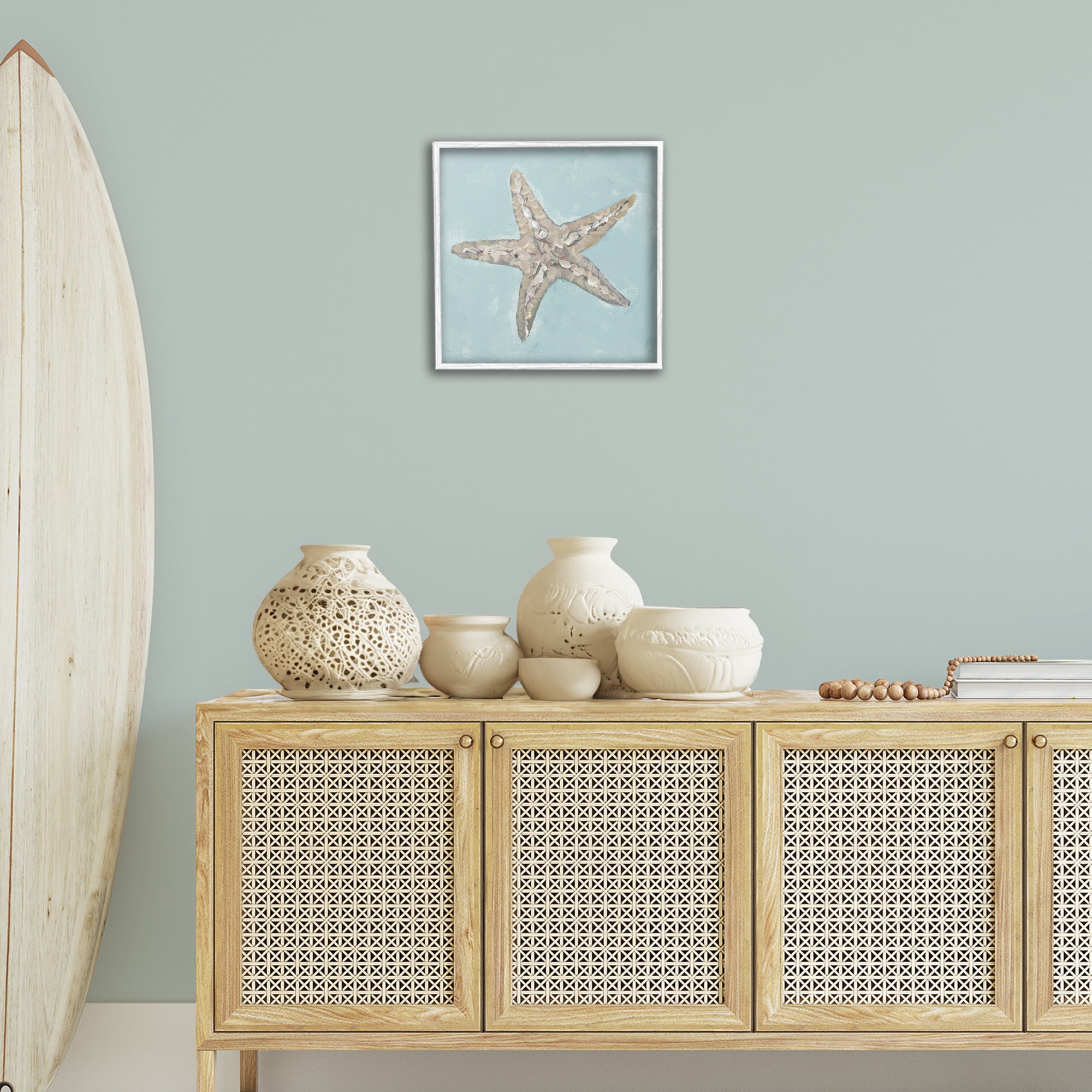 Stupell Industries Blue Starfish Impression Coastal Painting White Framed Art Print Wall Art, 17 x 17