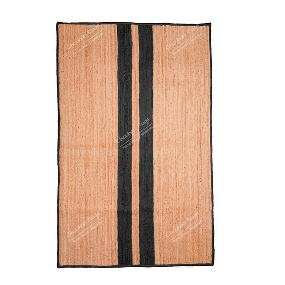 Chouhan Rugs Natural Jute Black Lined Rug Bohemian Rug Decor Rug Handwoven Rug Custom Rug Decorative Rug