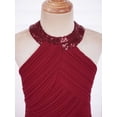 thumbnail image 4 of iiniim Kids Halter Neck Flower Girl Dress Ruched Junior Bridesmaid Wedding Party Chiffon Maxi Long Gown Burgundy 8, 4 of 7