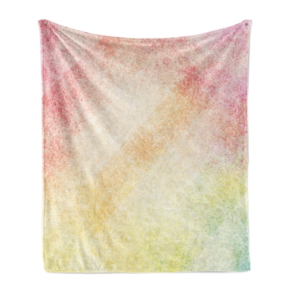Peach Soft Flannel Fleece Throw Blanket, Vibrant Colored Image Old Worn Looking Vintage Style Design Abstract Print, Cozy Plush for Indoor and Outdoor Use, 50" x 70", Pink Orange Yellow, by Ambesonne