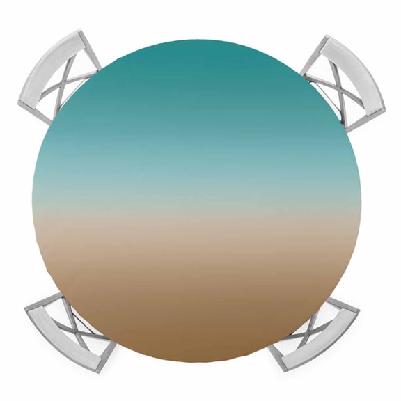 Elastic Fitted Round Tablecloth, Teal Brown Ombre Waterproof Stretch Table Cover for 45"-54" Tables, Turquoise Gradient Modern Abstract Art Washable Outdoor Tablecloths for Patio, Picnic, Camping