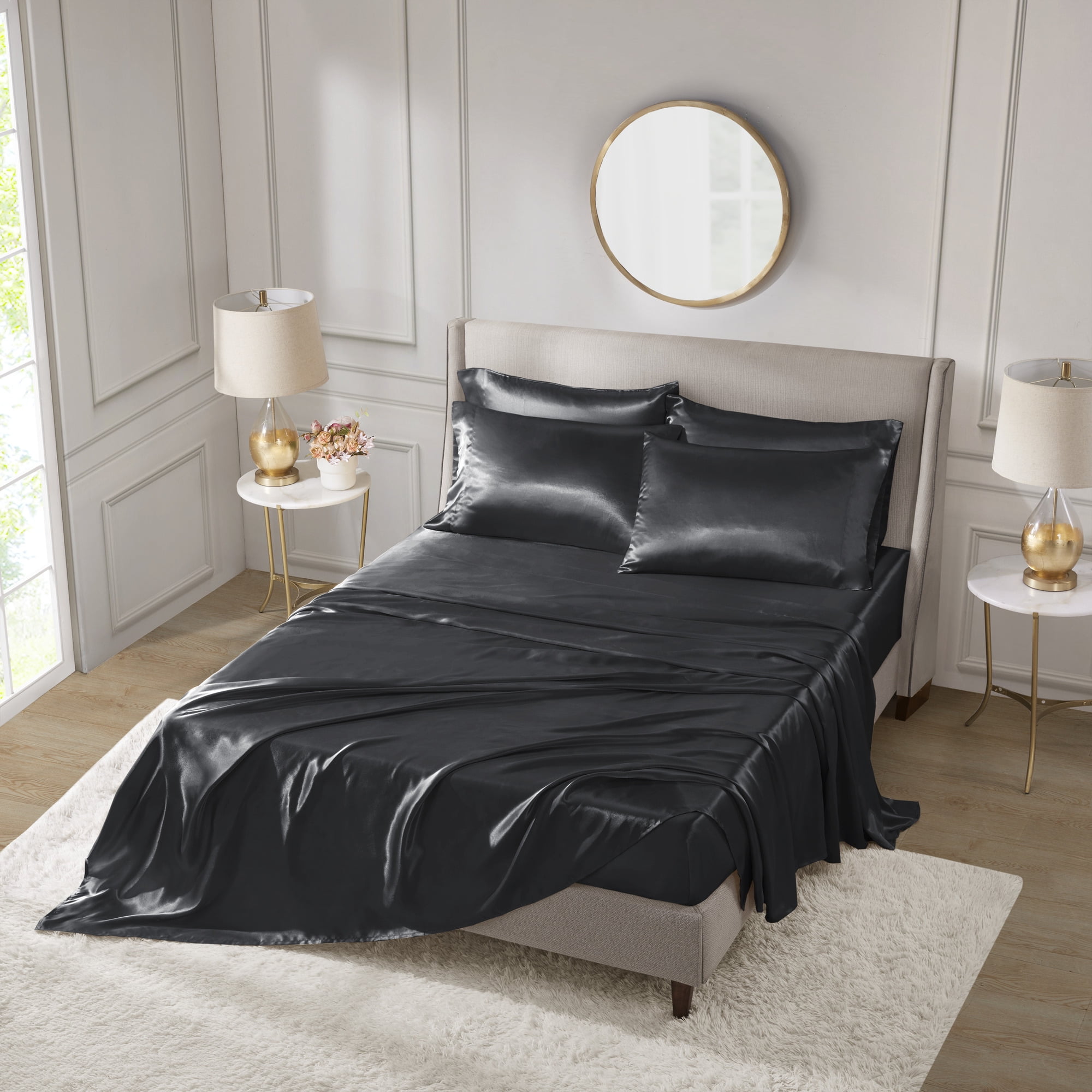 4-Piece Satin Queen Sheet Set, Black – Nemcor Inc. (US)