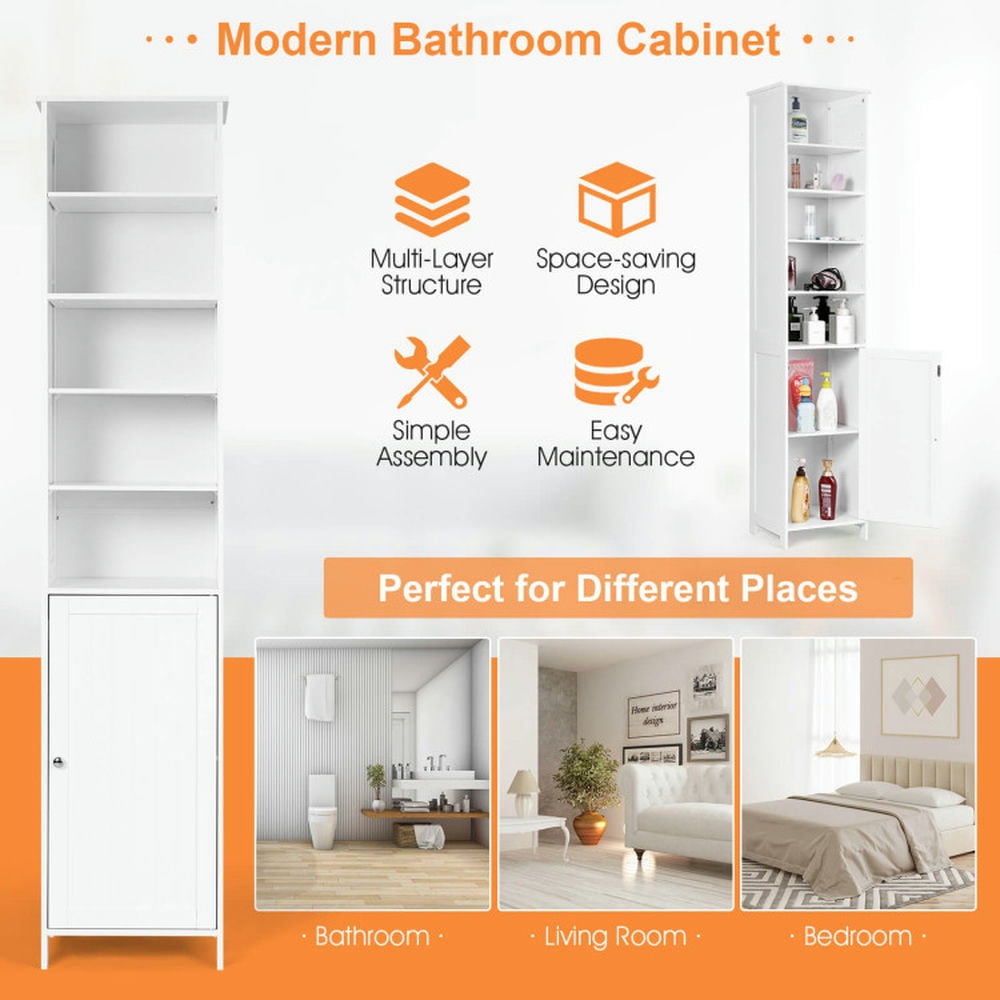 Finihen Storage Cabinet, Floor Cabinet, 72 Inches Free Standing Tall Floor Bathroom Storage Cabinet, for Bathroom, Living Room, Bedroom, Kitchen, White
