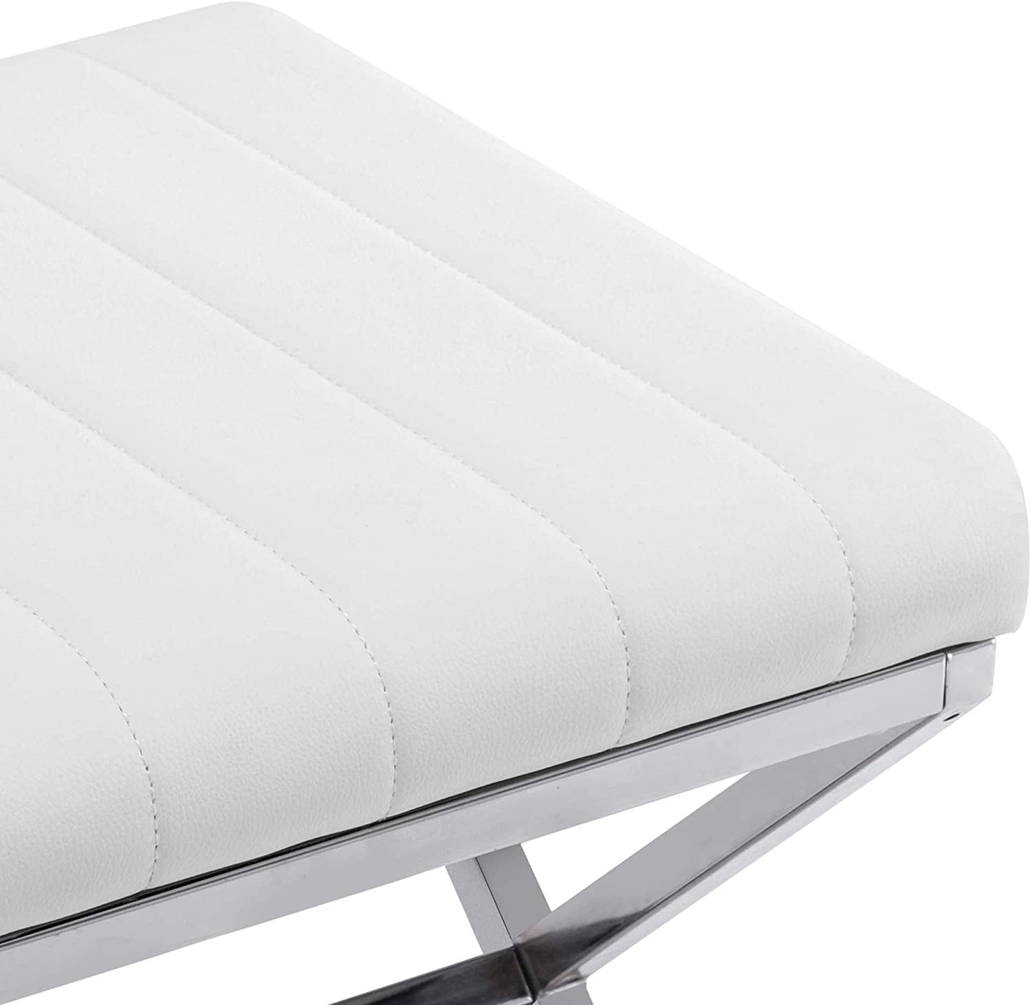 Duhome Vanity Stool Faux Leather Makeup Stool Vanity Bench with Metal Base Small Footstool Ottoman Footrest for Living Room, White