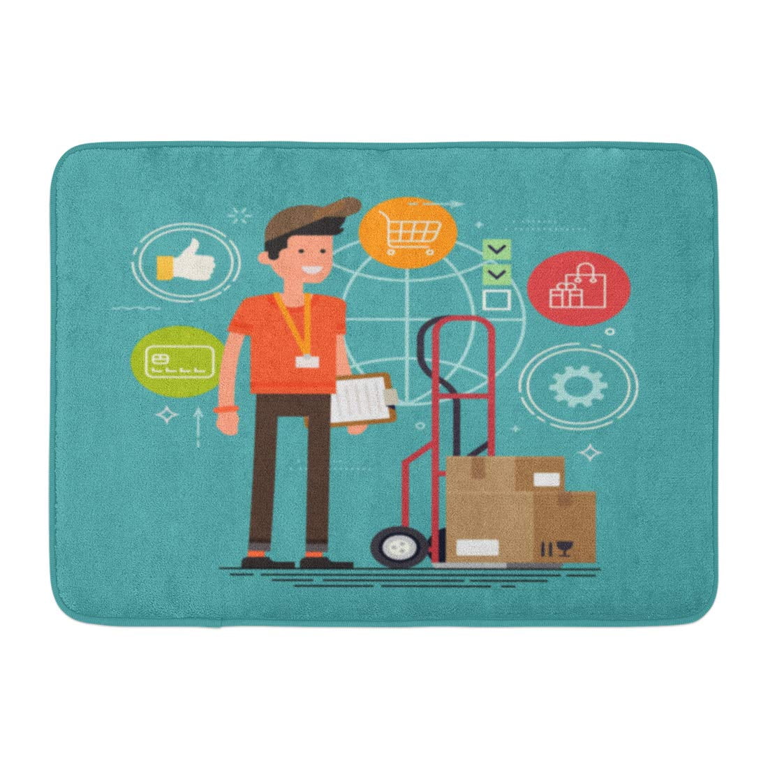 YUSDECOR Cool Courier Character with Delivery Cart with Boxes and