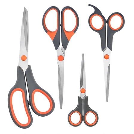 KJLAND Stainless Steel All-Purpose Scissors, 5"-9", Gray & Orange, 4 Count