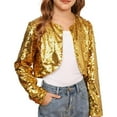 thumbnail image 2 of YunPes Girls Glitter Sequin Cardigan Jacket Teen Lightweight Sparkly Dance Shrug Cropped Coat Performance Stage Outwear, 2 of 8