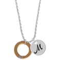 thumbnail image 1 of Delight Jewelry Acrylic 7/8" Ring with 4mm Goldtone Crystal Silvertone Script Initial Disc - M - Charm Necklace, 20"+3", 1 of 4