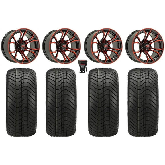 GTW Spyder 14" Golf Cart Wheels Red Elite 215x35-14 Tires Yamaha