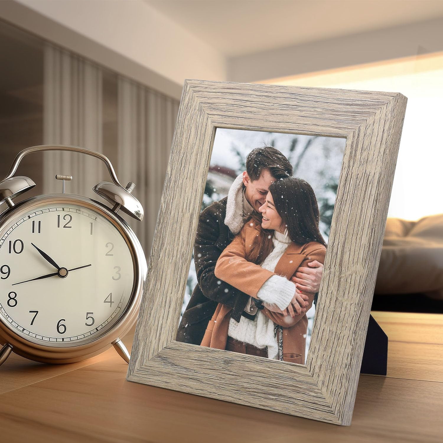 Golden State Art 5x7 Country Wood Grain Style Picture Frames, Tabletop and Wall Display, Beige, 2 Pack