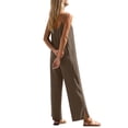 thumbnail image 3 of HAIJIE Linen Rompers for Women Casual Sleeveless Short Overalls Spaghetti Strap Shorts Jumpsuit with Pockets (Khaki,L), 3 of 7
