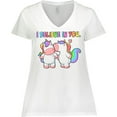 thumbnail image 3 of Inktastic I Believe in You Cute Rainbow Unicorns Women's Plus Size V-Neck T-Shirt, 3 of 5