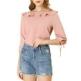 thumbnail image 1 of INSPIRE CHIC Women's Ruffled Neck Half Sleeve Sheer Summer Polka Dots Blouse Tops, 1 of 6