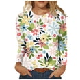 thumbnail image 1 of Blusa de cuello redondo con estampado de manga larga informal a la moda para mujer verde/L, 1 of 6
