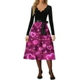 thumbnail image 6 of Valentines Day Dress Women V-Neck Long Sleeve A-Line Tie Bow Love Heart Printed Dresses Vintage Cosplay Party Dress Pink 3XL, 6 of 6