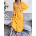 thumbnail image 6 of LEZMORE Fashion Dresses for Women Spring and Summer Square Neck Long Sleeve Cotton Blend Dress Pleated Long Dresses, Yellow, 6 of 8