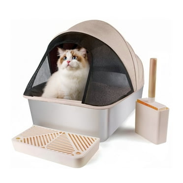 XCLOUD Stainless Steel Cat Litter Box with Cover, Extra Large Enclosed Cat Litter Box with Lid, Easy Clean, Anti-Leakage, Non-Sticky Include Litter Scoop