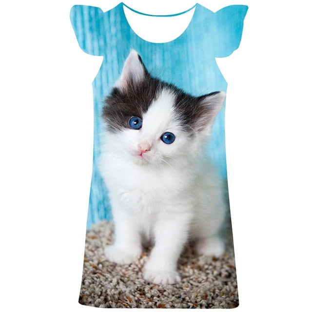 Vestidos de gato para niñas, ropa de fiesta para niños, vestido Formal de noche para niños, faldas informales de una pieza con dibujos animados de animales, Frocks5T Gao Jinjia LED