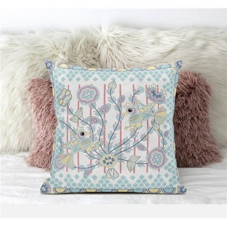 

Amrita Sen Designs CAPL643FSDS-BL-20x20 20 x 20 in. Pond Peacock Suede Blown & Closed Pillow - White Light Blue & Muted Yellow