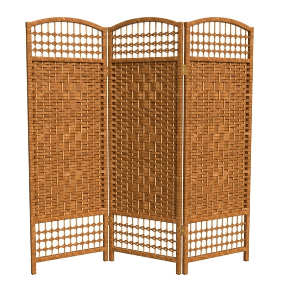 Red Lantern 4 ft. Short Fiber Weave Folding Screen - Dark Beige - 3 Panels