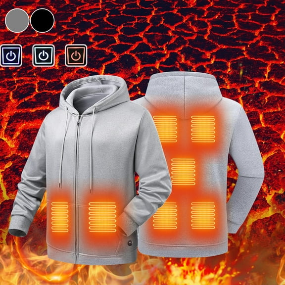Txeol Heated Jacket for Men,Electric USB Charing Zip Up Hooded Jackets with Pockets 7 Heating Zones Outdoor Warm Coats,Gray,XXXL