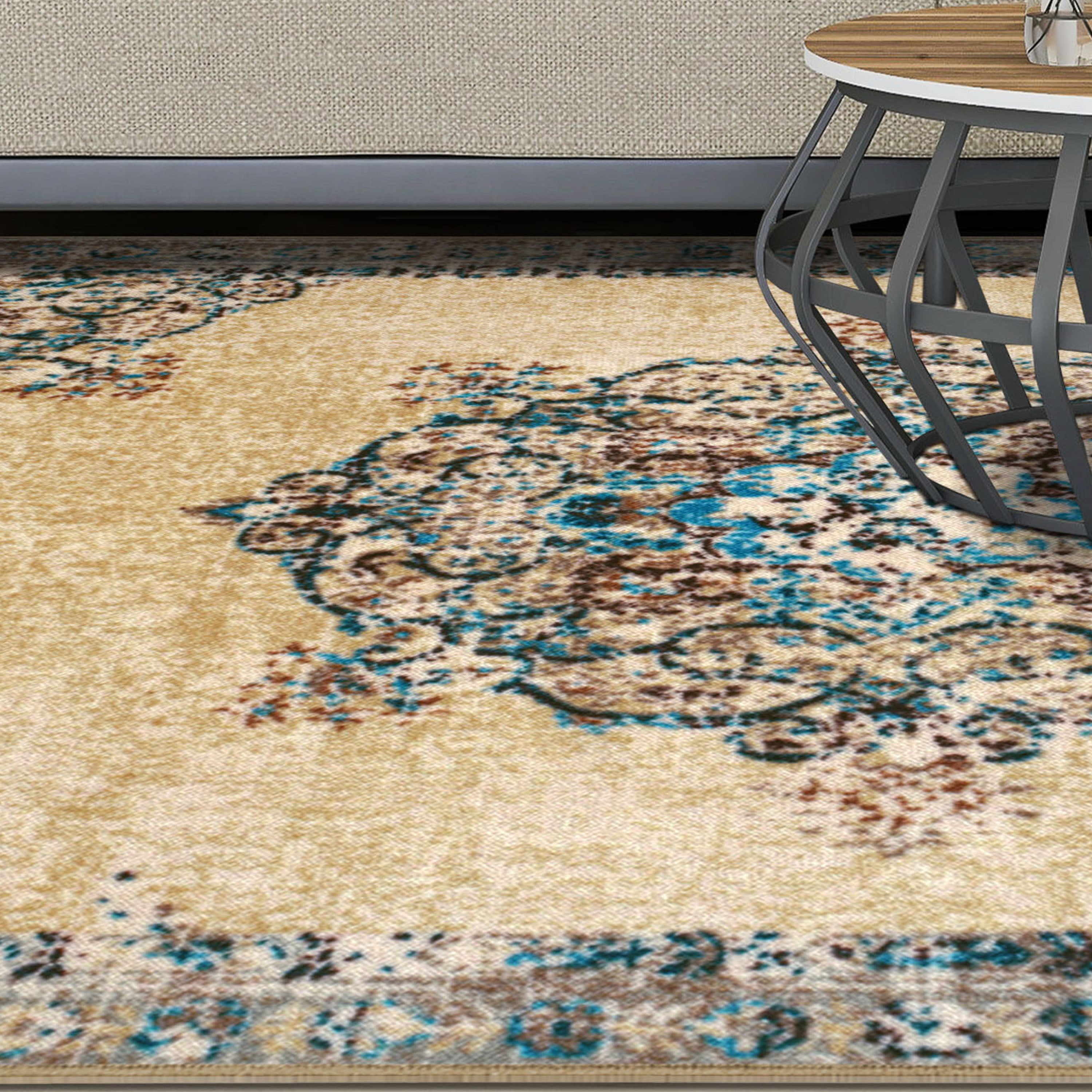 Superior Decklan Floral Non-Slip Indoor Area Rug, 9' x 12', Cream