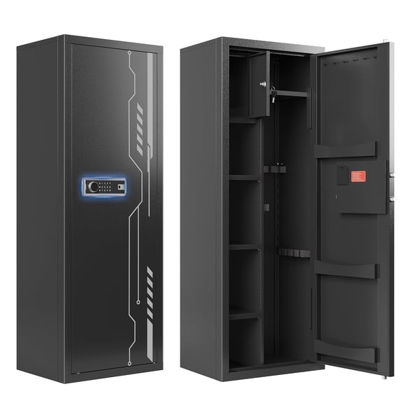  Sapital 57 inch black gun safe, suitable for rifles and pistols - secure electronic password lock, adjustable shelf, dedicated ammunition and accessory compartment - perfect for home gun storage