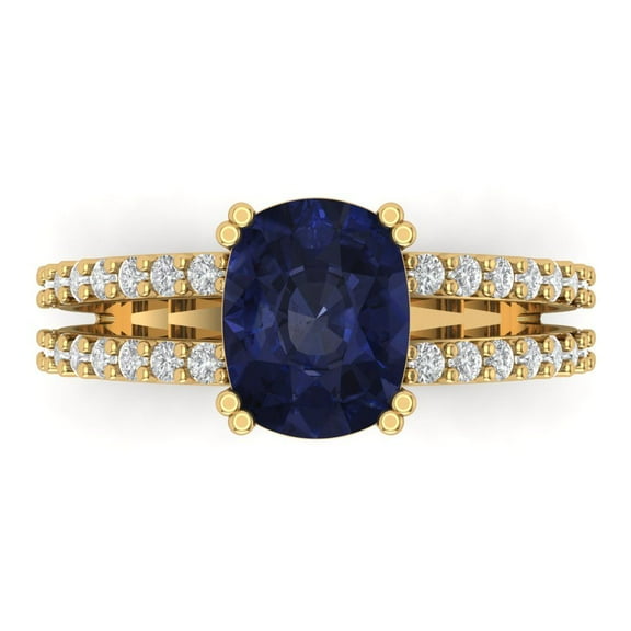 Solitaire with Accents Engagement Ring for Women - 3.48ct Simulated Blue Sapphire in 18K Yellow Gold Promise Ring