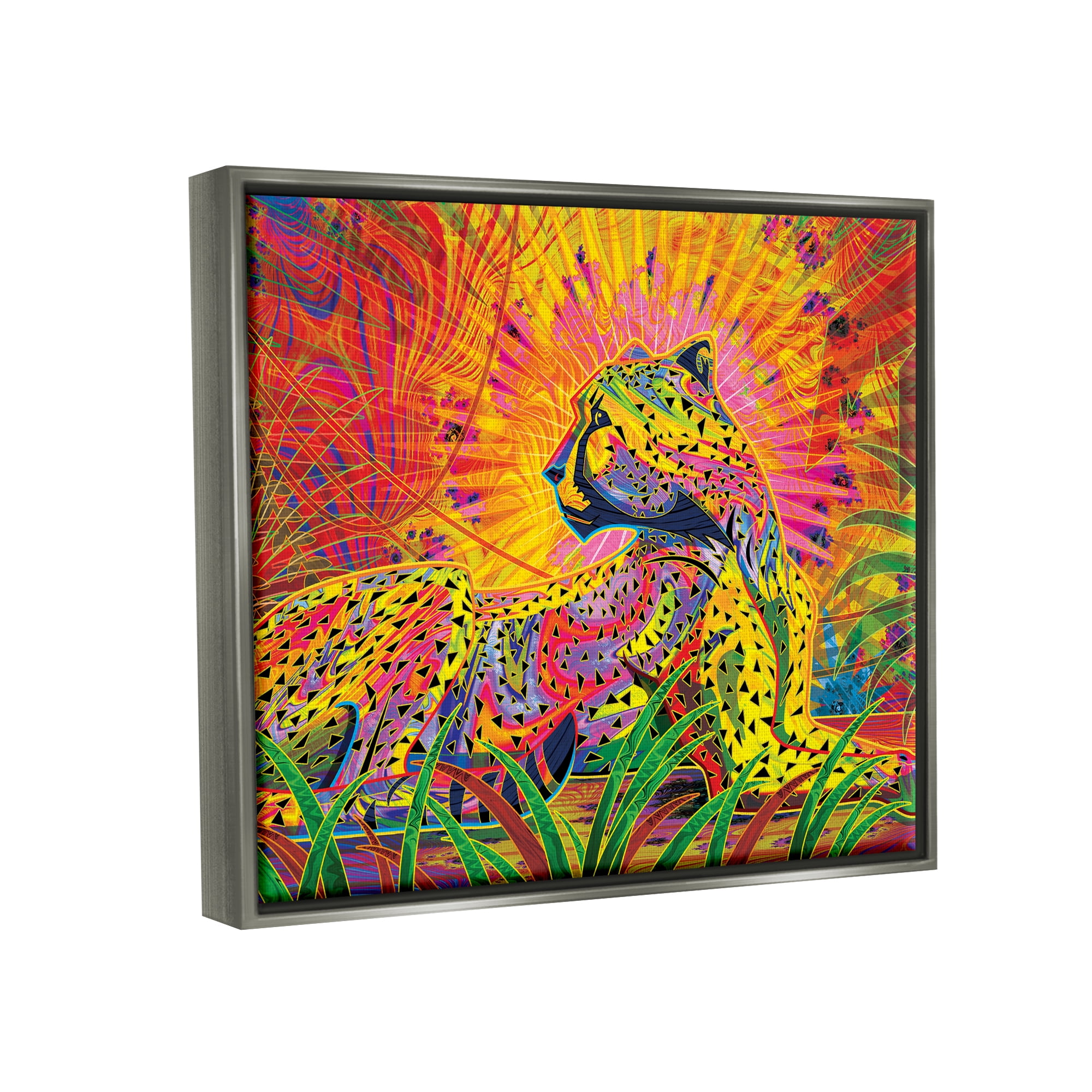 Stupell Industries Fractal Patterned Leopard Animals & Insects Painting Gray Floater Framed Art Print Wall Art, 21 x 17