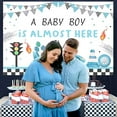 thumbnail image 3 of 5x3ft Vintage Blue Race Car Baby Shower Backdrop - A Baby Boy is Almost Here Decorations, Let’s Go Racing Car Themed Photography Background for Pregnancy Celebration Newborn Party, 3 of 6