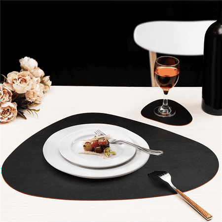 

Placemats and Coasters 4 Sets Placemats Washable Plastic Round Table Decoration Dining Table Placemats Black + Red