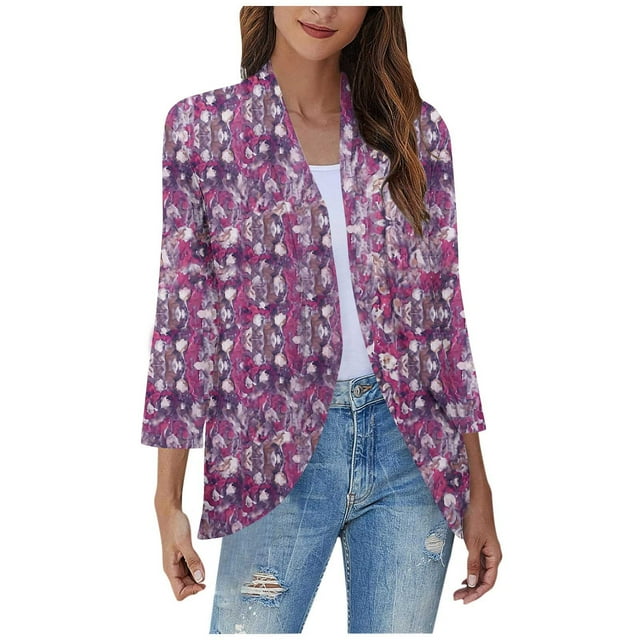 Pisexur Womens Jacket Open Front Cardigans Plus Size Jackets Coats Fall Jackets Women's Non Positioning Printed Fashionable Loose Lace Cardigan Top