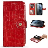 Nalacover Wallet Case for iPhone 14, Crocodile Texture Premium Luxury Genuine Leather Card Slots Holder Flip Folio Cover with Kickstand Magnetic Clasp Soft Silicone Shockproof Case,Red