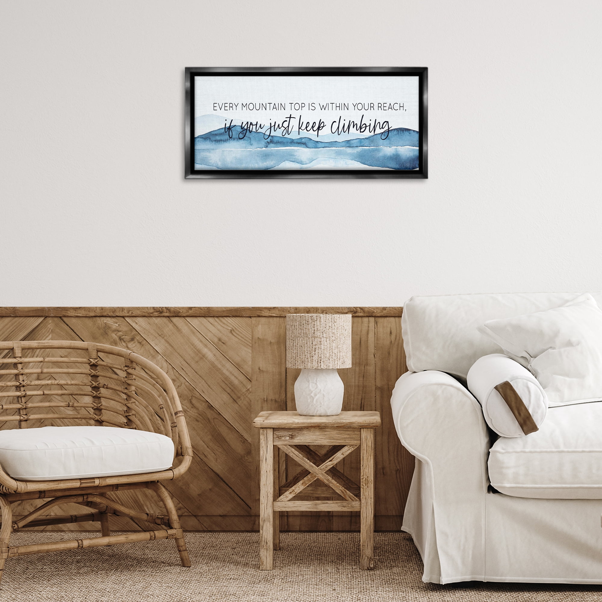 Stupell Industries Mountain Within Reach Text & Numbers Painting Black Floater Framed Canvas Art Print Wall Art, 25 x 11