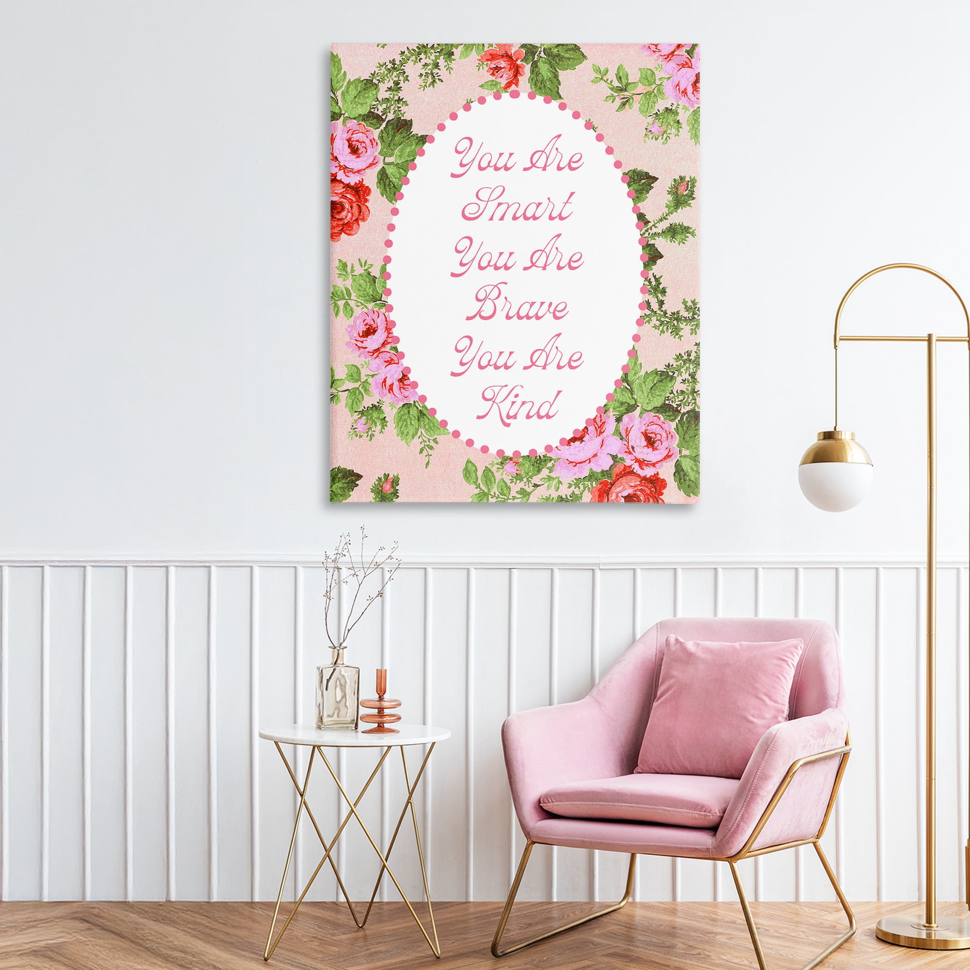 Stupell Industries Smart Brave & Kind with Vintage Florals Canvas Wall Art, design by Lil' Rue