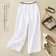 thumbnail image 3 of Pantalones anchos artísticos de algodón y lino de talla grande para mujer, pantalones casuales 30 %, 3 of 5
