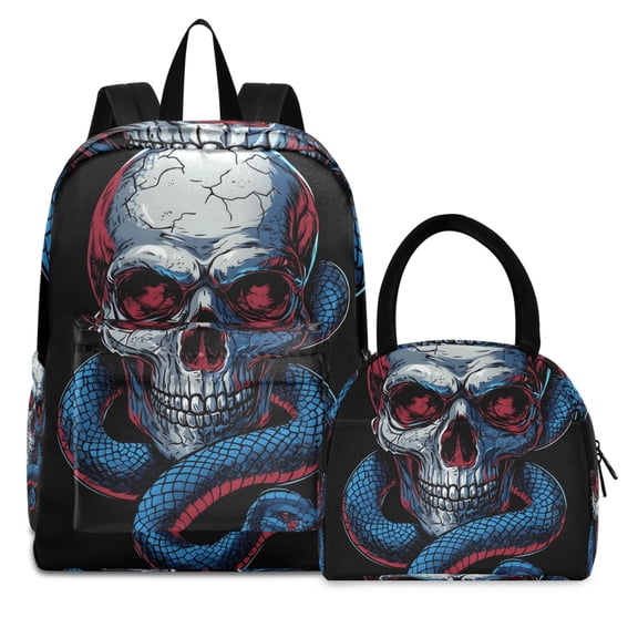ALAZA Backpack Set Skull and Snake Elementary School Bags Student BookBag with Lunch Bag