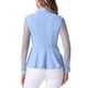 thumbnail image 3 of Blusa de malla transparente para mujer INSPIRE CHIC con cuello de solapa, abertura en forma de llave y peplum con volantes, talla M, azul claro, 3 of 6