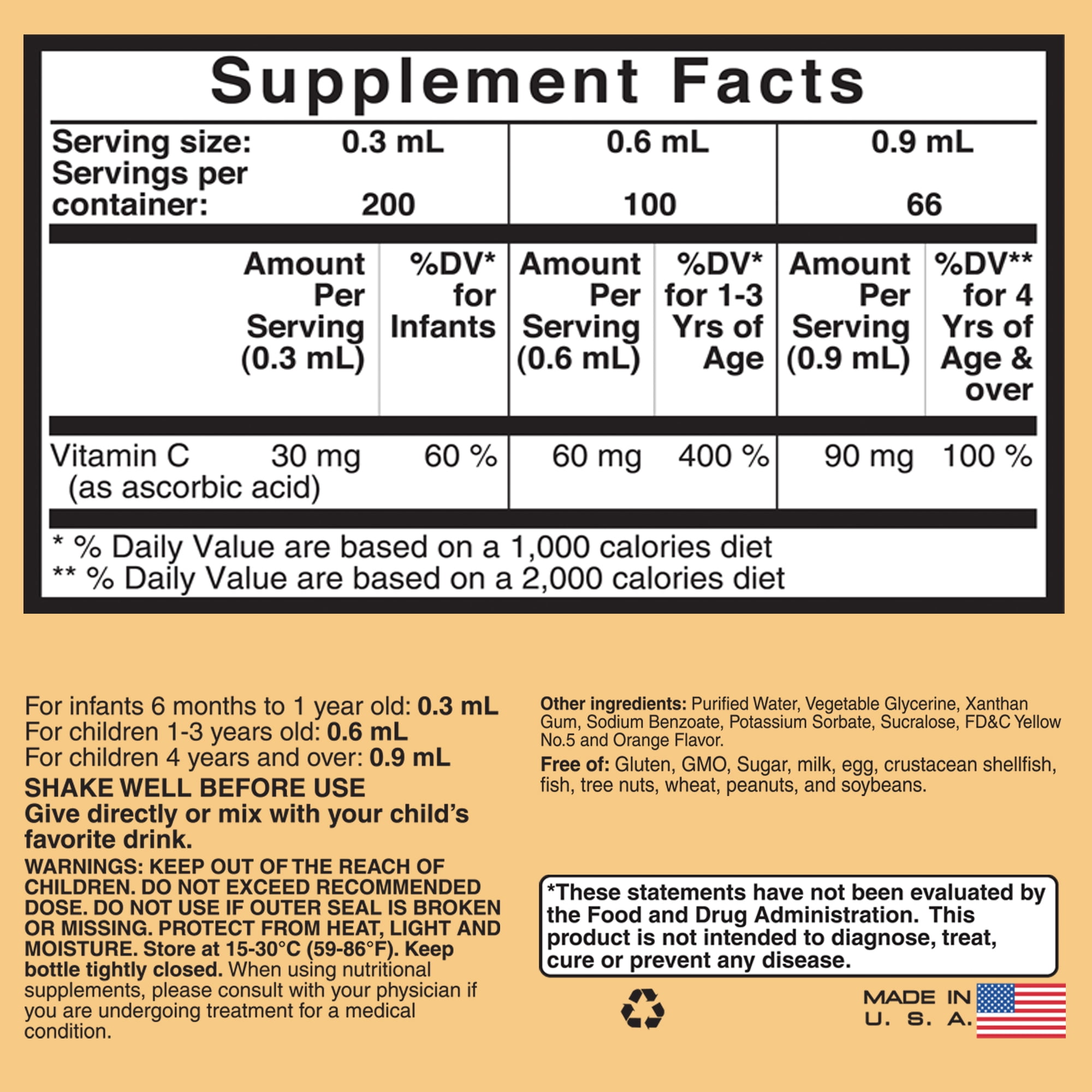 Arymar Vitamin C Liquid Supplement for Children, Immune Support, 1 Oz