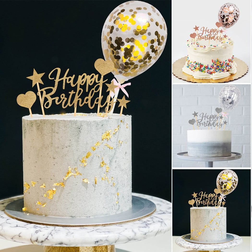 12 PCS Glitter Paper Happy Birthday Cake Topper Cupcake Dessert Decor Supplies 