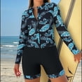 thumbnail image 4 of HOMBOM Modest Rash Guard Swimsuit for Women Long Sleeve Two Piece Swim Top with Boyshorts Sky Blue Surfing Floral Pool Ladies Swimwear, 4 of 7