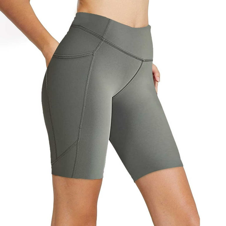 EQWLJWE Yoga Pants for Women High Waist Biker Shorts Workout Yoga Running  Gym Compression Spandex Shorts Side Pockets,Deals,Clearance 