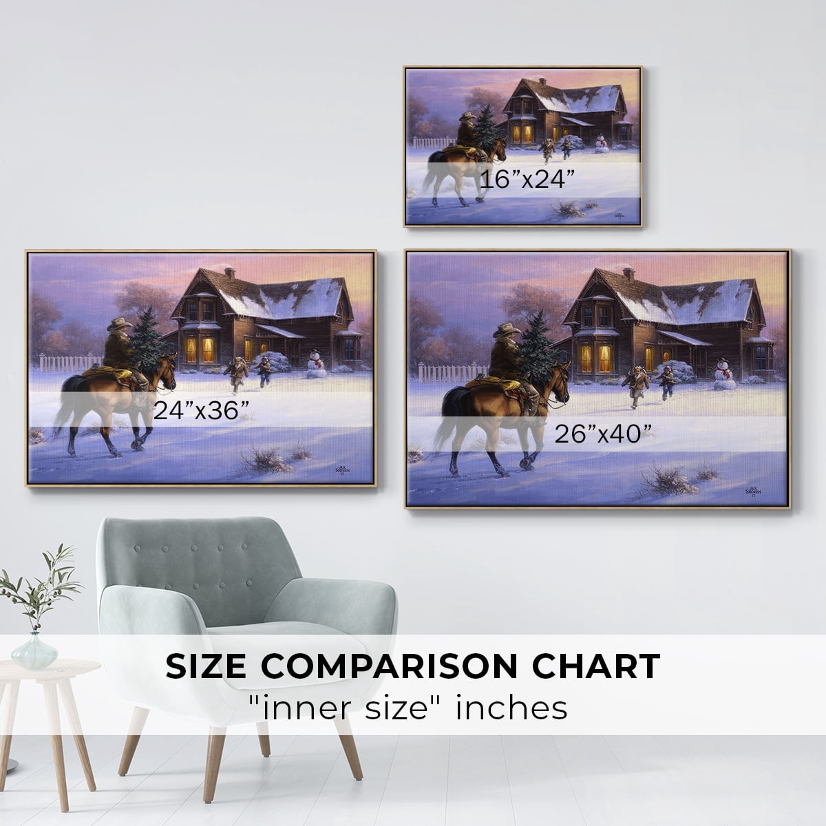 The Day Daddy Brought Home the Tree - Framed Gallery Wrapped Holiday Canvas - 25 x 37 - Natural Wood Frame