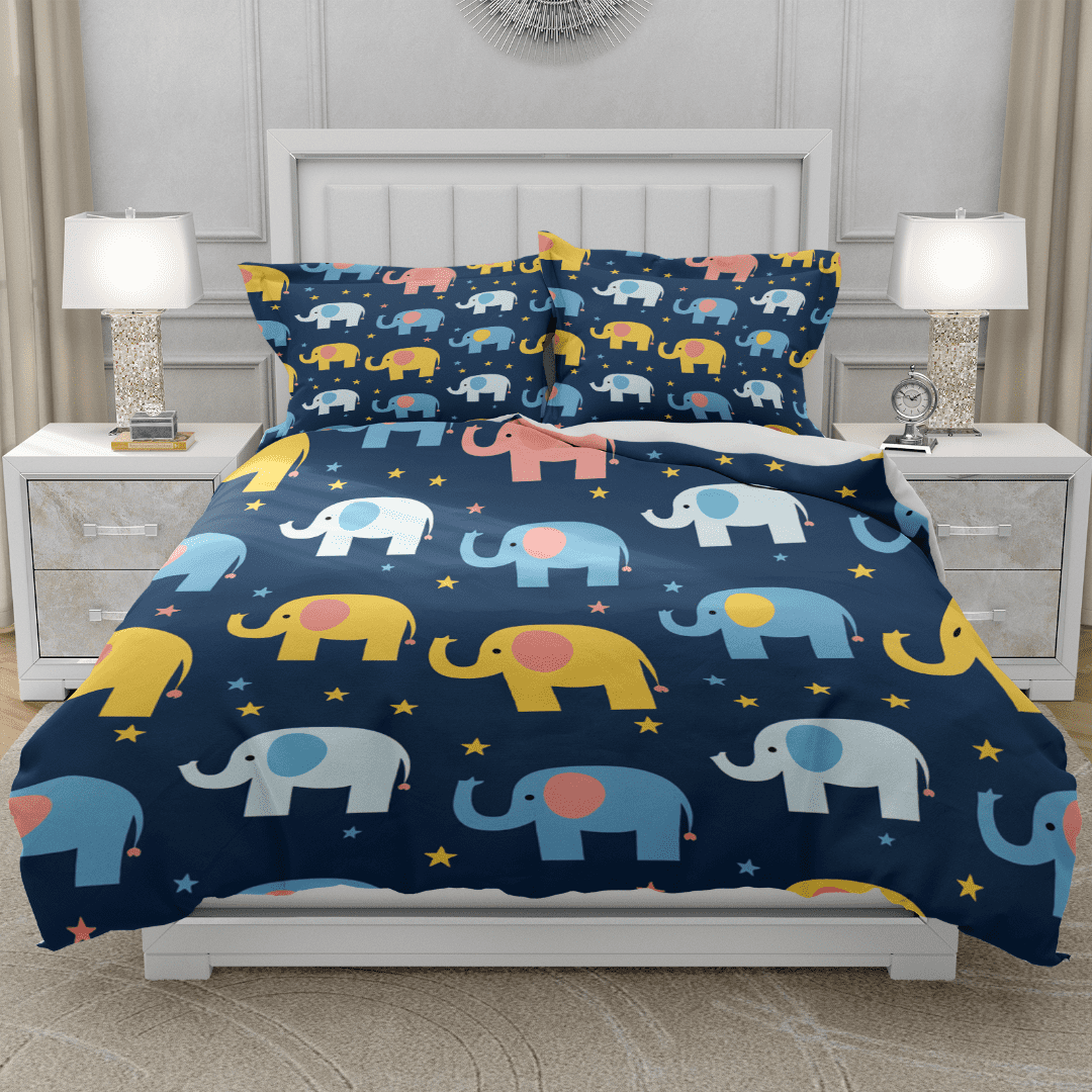 TeasBank Cartoon Animal Comforter Cover 3D Printed Color Elephant Full Duvet Cover Set Teen Adult Room Decor 1 Quilt Cover with 2 Pillow Cases(No Comforter)